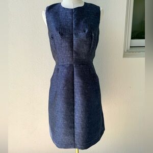 Milly stunning Coco sleeveless sheath dress fabric mimics denim Pockets like new